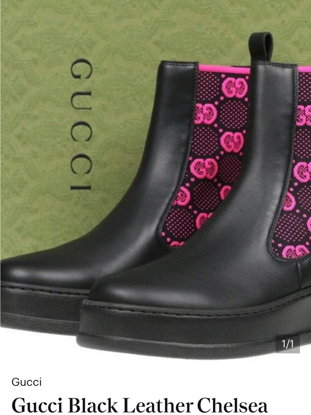 Gucci Black Leather Chelsea Boots with Pink GG Elastic Panels Black and fusia